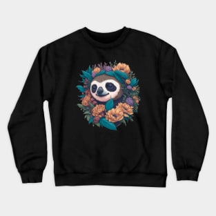 Cute smiling Sloth in flowers t-shirts and apparel, stickers, mugs, cases, pillow, wall art Crewneck Sweatshirt